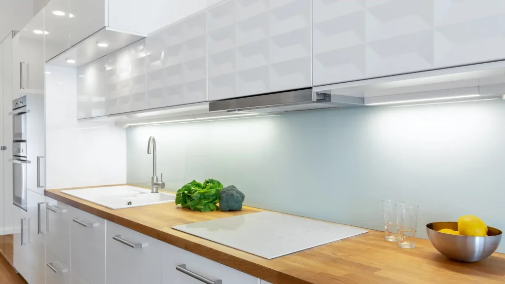 a modern kitchen with led lights