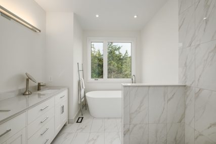 modern full bathroom with marbled walls - project by Your Kingston contractor