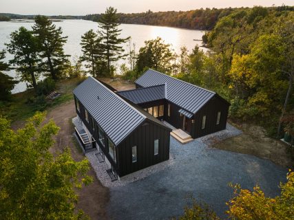birds eye view, against Lake Loughborough - Photo from our custom home built project - Loughborough Lake New Home Build in South Frontenac, Ontario