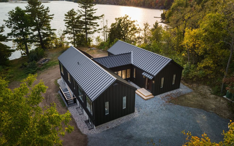 birds eye view, against Lake Loughborough - Photo from our custom home built project - Loughborough Lake New Home Build in South Frontenac, Ontario custom home by Your Kingston Contractor