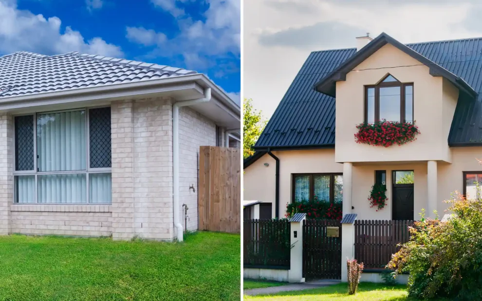 bungalow on left and two storey home