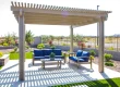 Outdoor covered patio area in a backyard