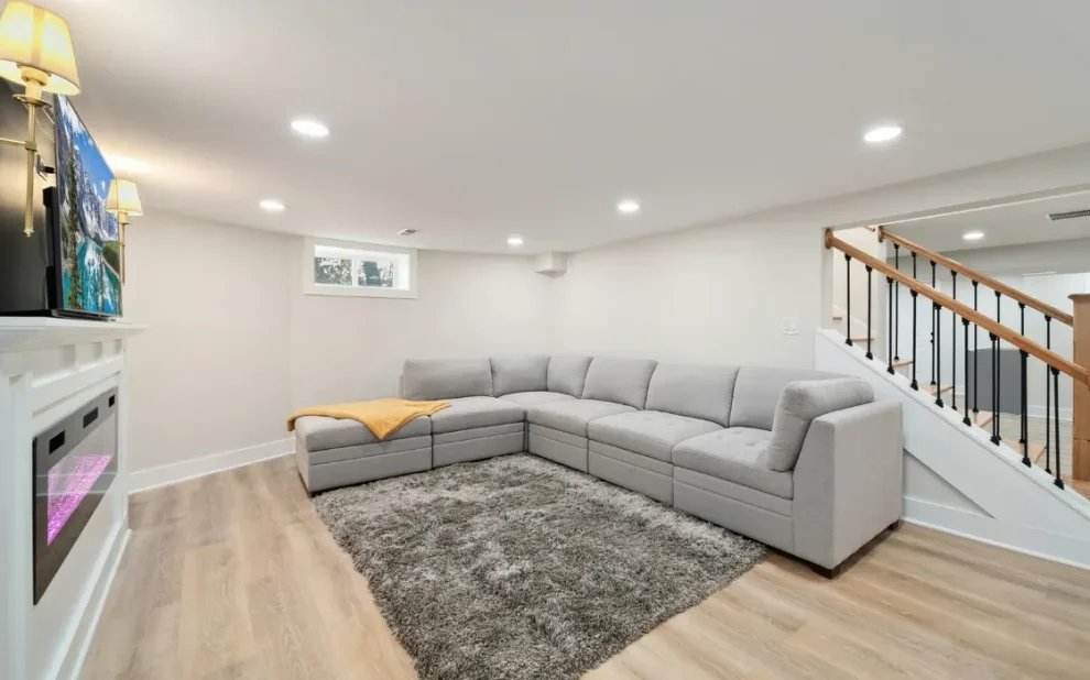 home theatre in a newly renovated basement