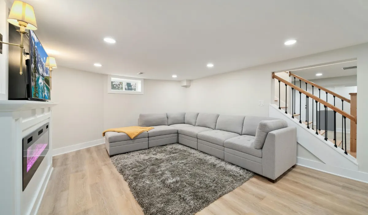 home theatre in a newly renovated basement