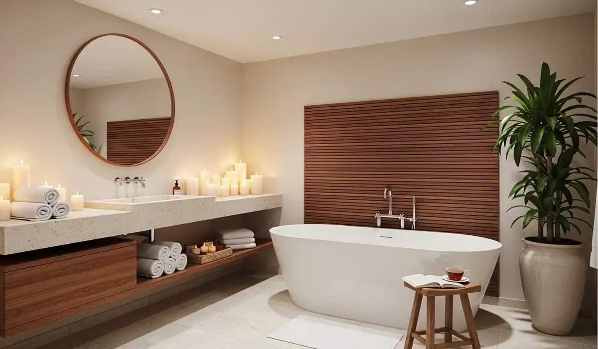 A luxury bathroom that looks like a spa